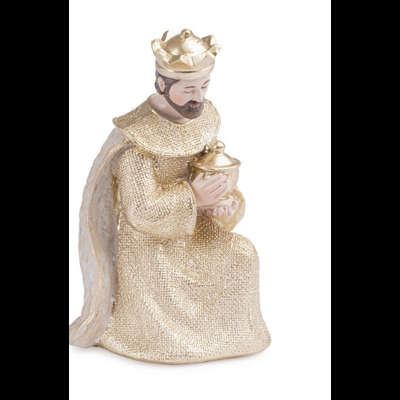 Figura de rei dourada decorativa com coroa e vaso