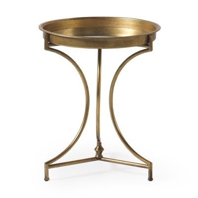 Mesa de apoio redonda dourada em metal com pernas curvas