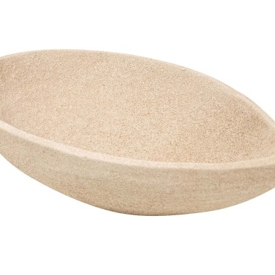 Tigela oval bege claro com textura rugosa