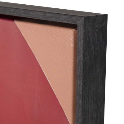 Quadro com moldura de madeira escura e pintura abstrata em tons vermelhos e rosa