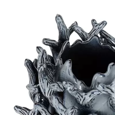 Vaso decorativo em cerâmica cinza e preto com design de corais.