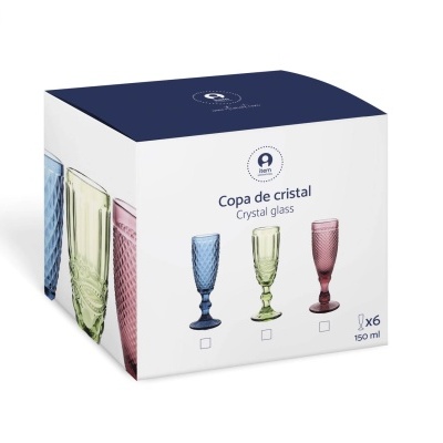 Caixa com conjunto de copos de cristal coloridos de 150 ml