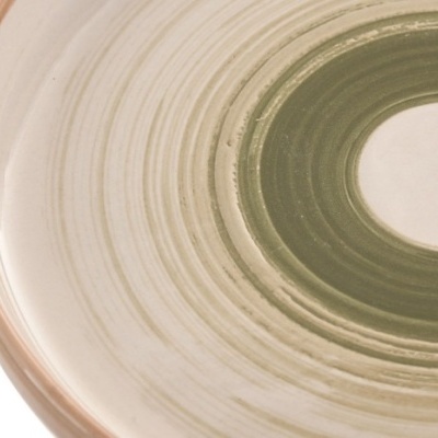 Prato cerâmico com padrão circular verde e bege