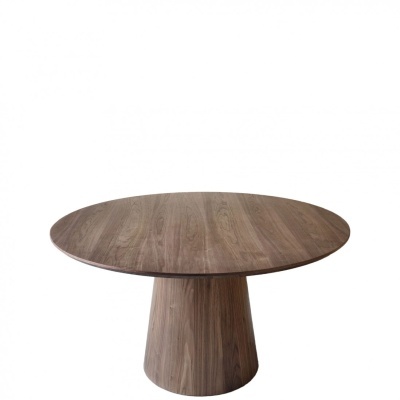 Mesa redonda de madeira castanha com base cónica