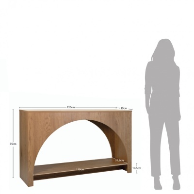 Móvel de madeira com arco e prateleira inferior