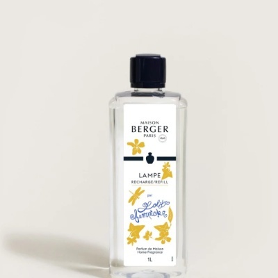 Frasco de recarga para lâmpada perfumada Maison Berger Paris com decoração floral dourada