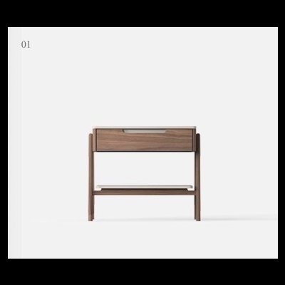 Móvel de madeira castanha escura com gaveta e prateleira inferior