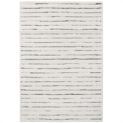 Tapete branco com linhas pretas horizontais e textura felpuda