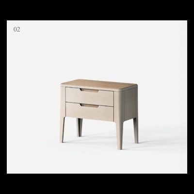 Mesa de cabeceira cinza claro com tampo em madeira clara e duas gavetas