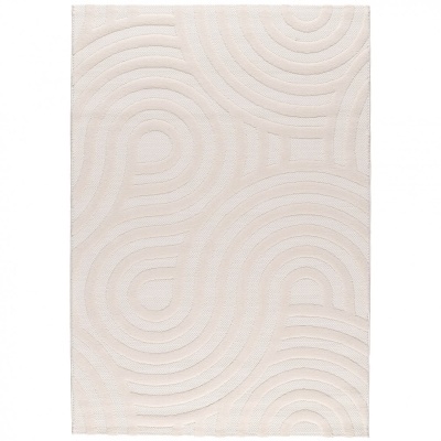 Tapete bege claro com padrão de círculos e linhas curvas em relevo