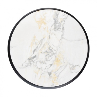 Prato redondo de mármore branco, cinzento e dourado com borda preta