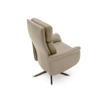 Cadeira reclinável de tecido bege com base giratória metálica