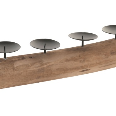 Porta-velas de madeira com quatro suportes de metal pretos
