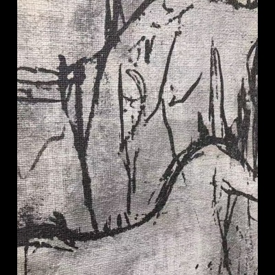 Tecido cinza com padrão abstrato preto de cavalos