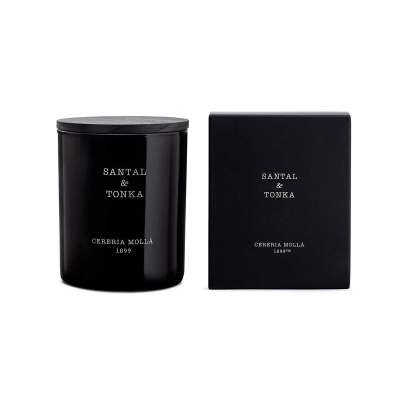 Vela perfumada preta com caixa preta Santal & Tonka Cereria Mollà