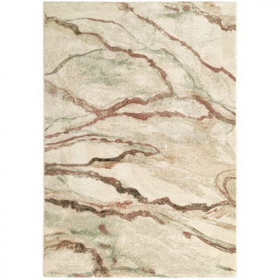 Tapete decorativo retangular com padrão de veios em tons bege, verde e castanho