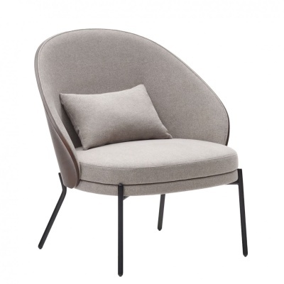 Cadeira moderna cinzenta com almofada e pernas pretas