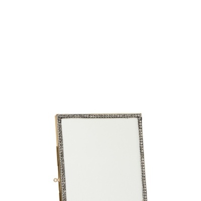 Espelho de mesa quadrado com moldura dourada e pedras brilhantes