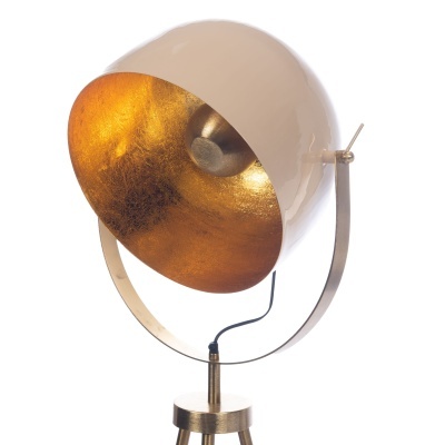 Candeeiro de pé dourado com cúpula bege e interior dourado texturizado