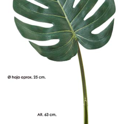 Folha artificial verde com 25 cm de diâmetro e haste de 63 cm