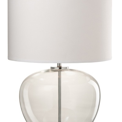 Abajur com base de vidro transparente e cúpula branca