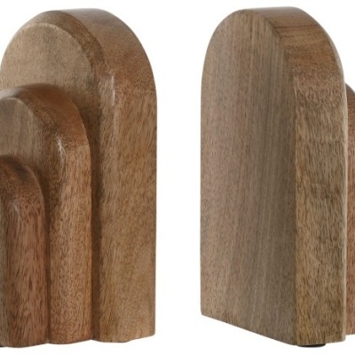 Separadores de livros em madeira castanha clara, três por conjunto, superfície lisa