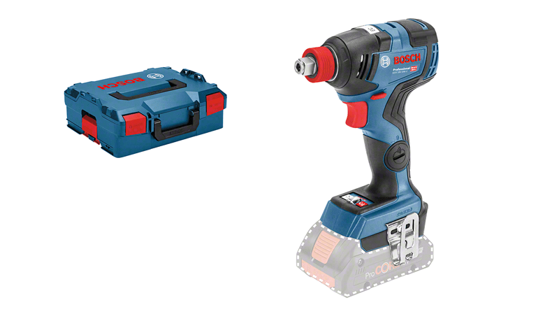 BOSCH GDX 18V-200 C Aparafusadora de impacto c/caixa L-BOXX sem baterias Chave de impacto sem fio Bosch azul e mala de transporte azul com fechos vermelhos