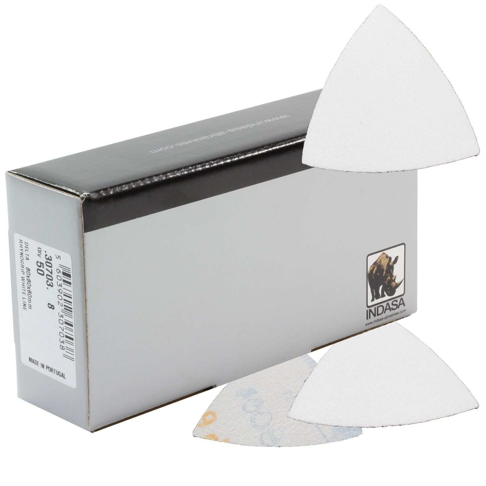 INDASA Lixa RHYNOGRIP WHITE LINE Delta (92x92x92) Pacote e lixas triangulares Indasa para acabamento