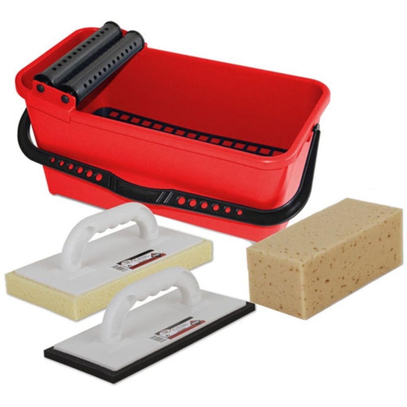 RUBI Kit Balde Escorredor RubiClean Eco Conjunto de limpeza com balde vermelho, esfregonas e esponja