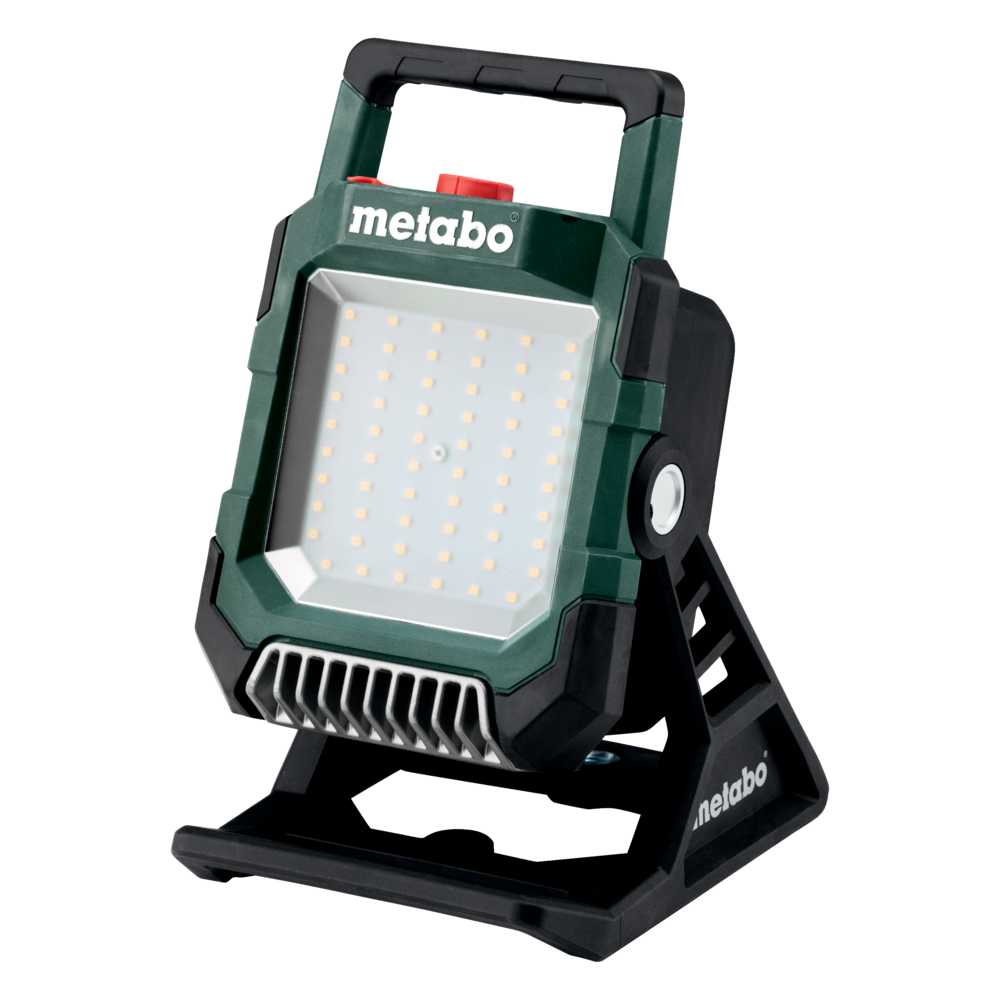 METABO BSA 18 LED 4000 Holofote sem fio Luz portátil de trabalho LED Metabo verde escuro e preto com LEDs visíveis num suporte preto
