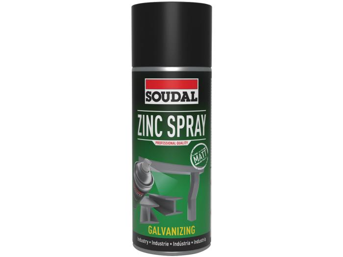 SOUDAL ZINC SPRAY Spray de zinco 400ml Spray galvanizador Soudal Zinc Spray com rótulo verde e tampa preta
