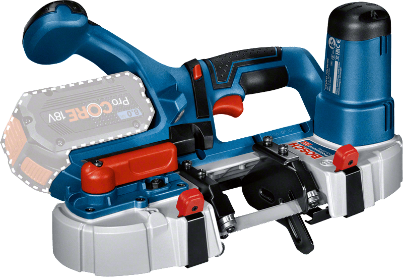 BOSCH GCB 18V-63 Serra de fita sem fio Serra de fita portátil azul e preta com detalhes em vermelho e cinzento