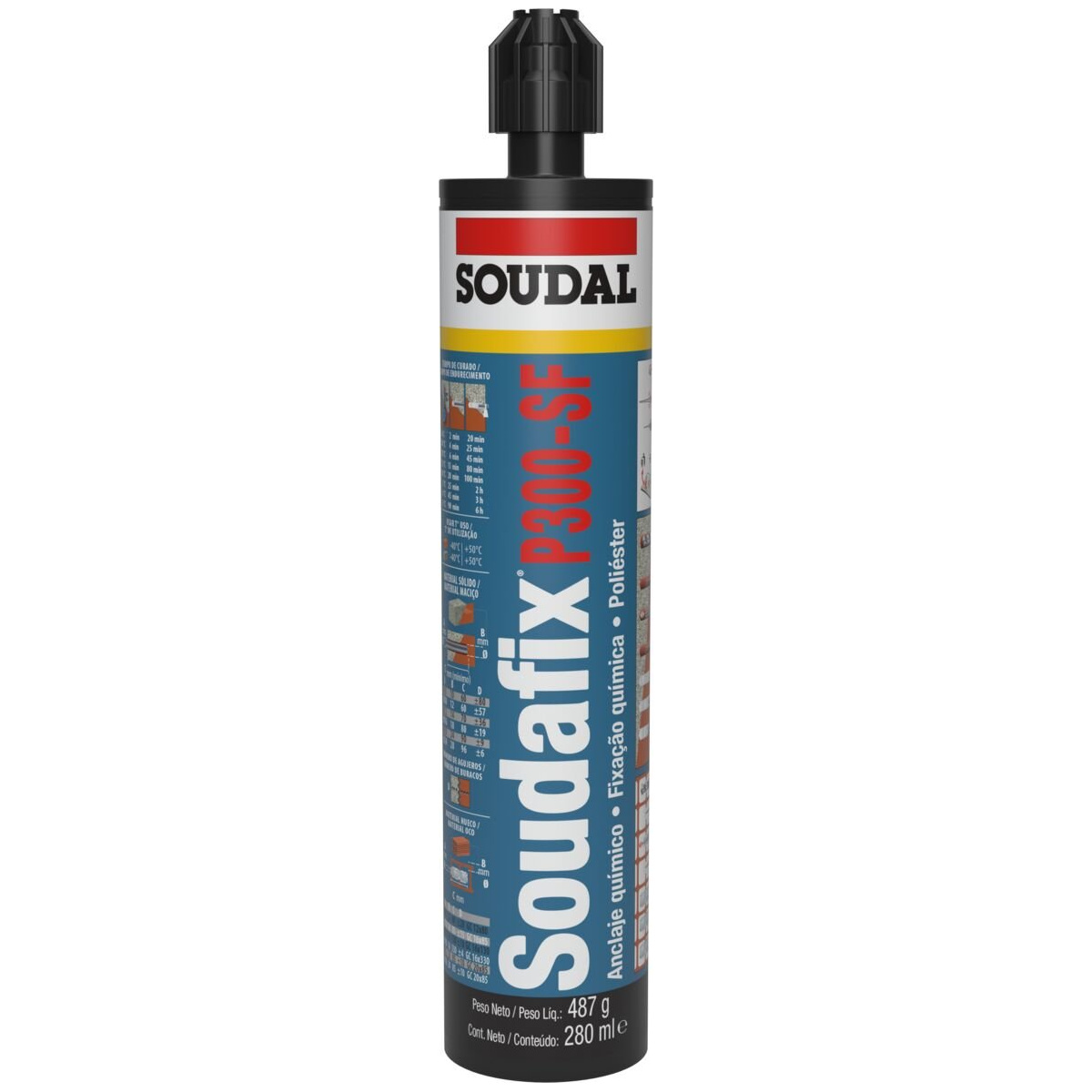 SOUDAL SOUDAFIX P300-SF Bucha química 280ml Cartucho adesivo químico Soudal Soudafix P300-SF