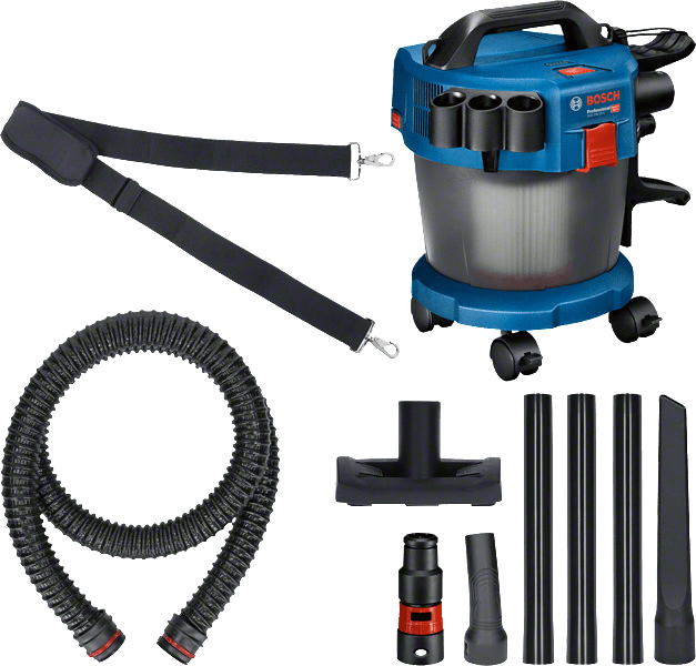 BOSCH GAS 18V-10 L Aspirador sem fio aspirador Bosch GAS 12-25 PL azul e cinzento com acessórios e mangueira flexível negra