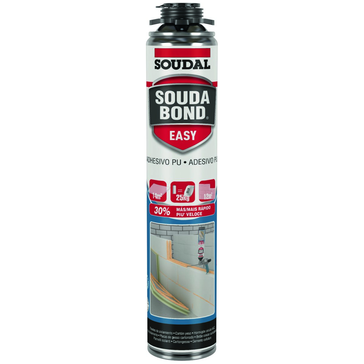 SOUDAL SOUDABOND EASY 1K GUN Espuma de poliuretano 750ml Embalagem cilíndrica metálica de adesivo PU Soudal Souda Bond Easy