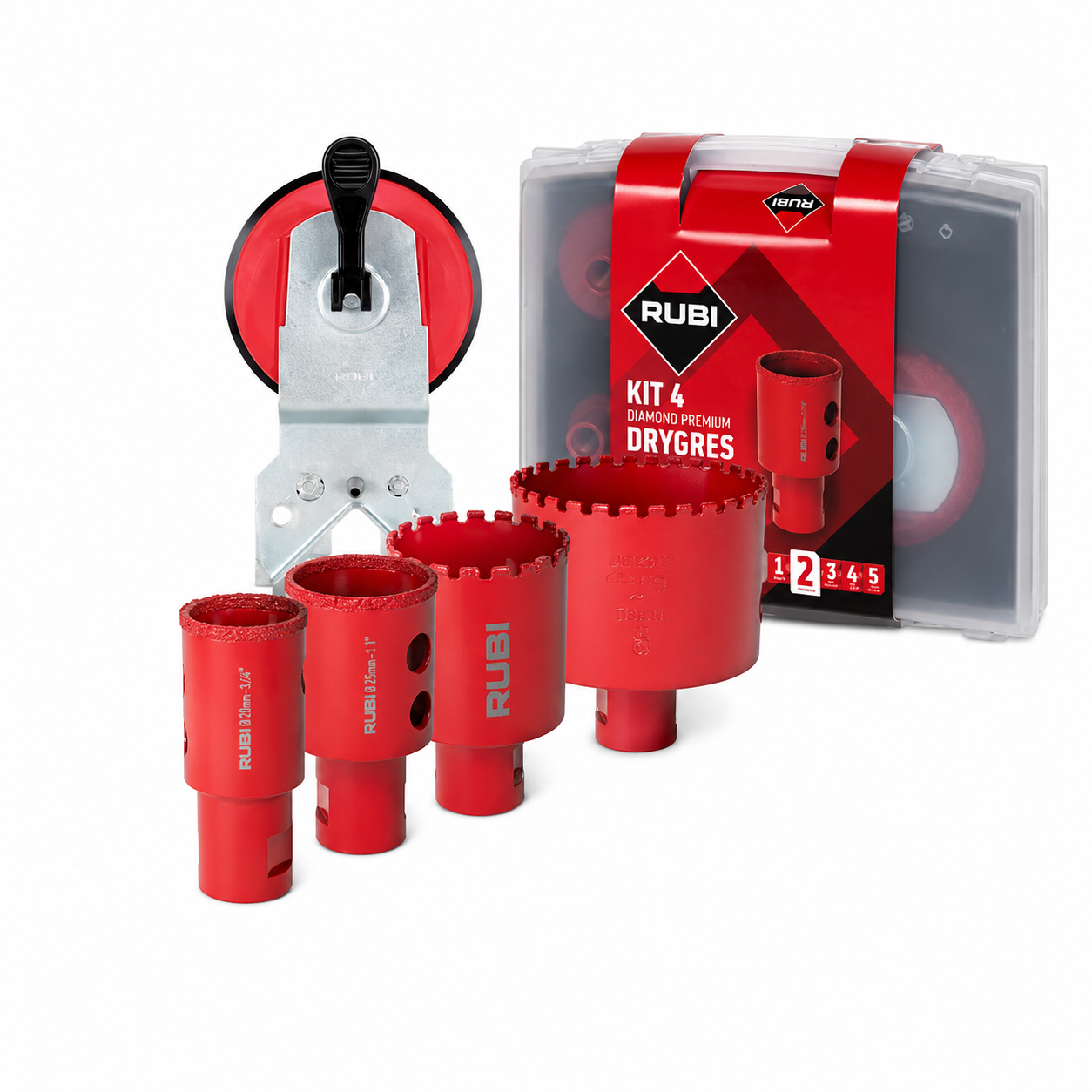 RUBI Kits brocas diamantadas DRYGRES PREMIUM Kit ferramentas RUBI vermelho com coroas de diamante em caixa transparente