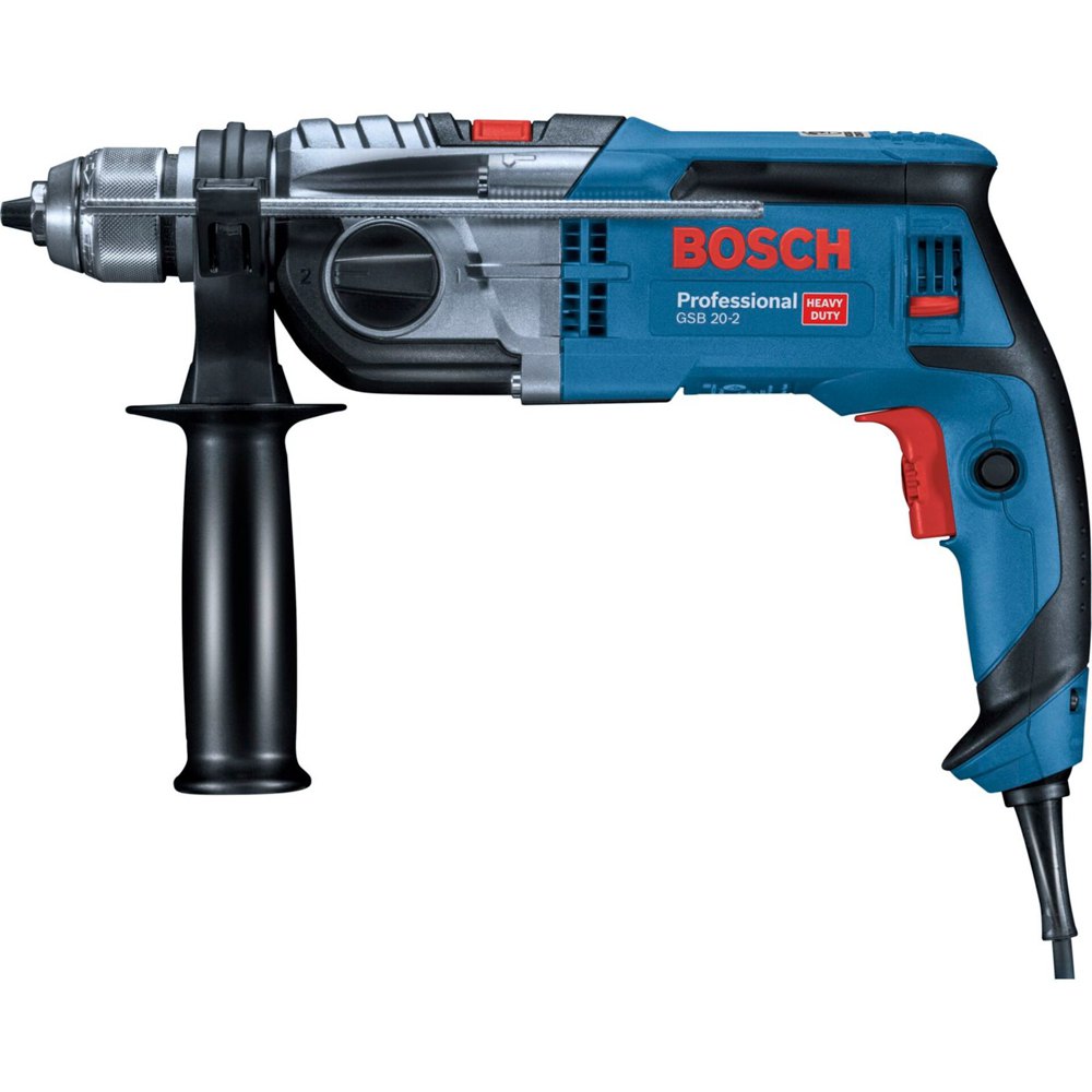 BOSCH GSB 20-2 Berbequim de percussão Berbequim elétrico Bosch Professional azul e preto com punho lateral e botão vermelho