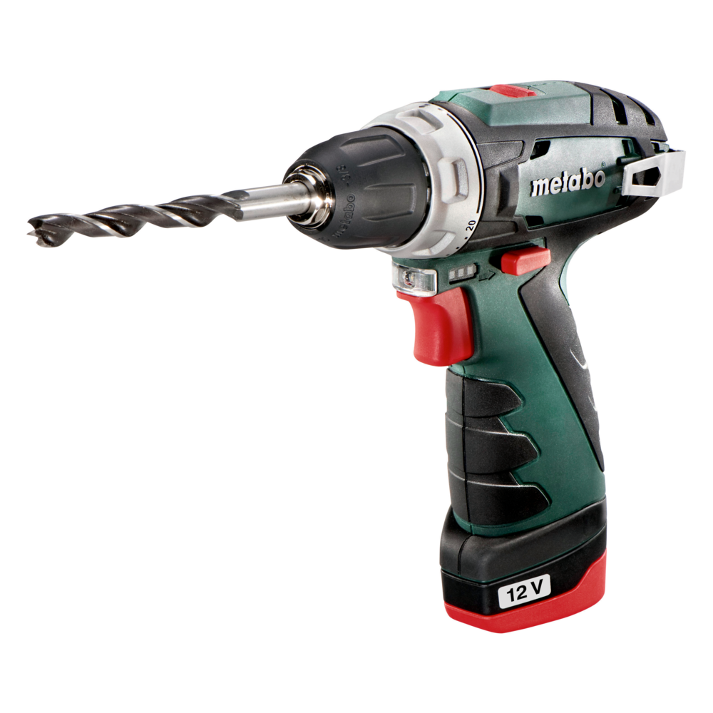 METABO POWERMAXX BS BASIC Aparafusadora Máquina de perfuração sem fios Metabo verde, preto e vermelho com broca