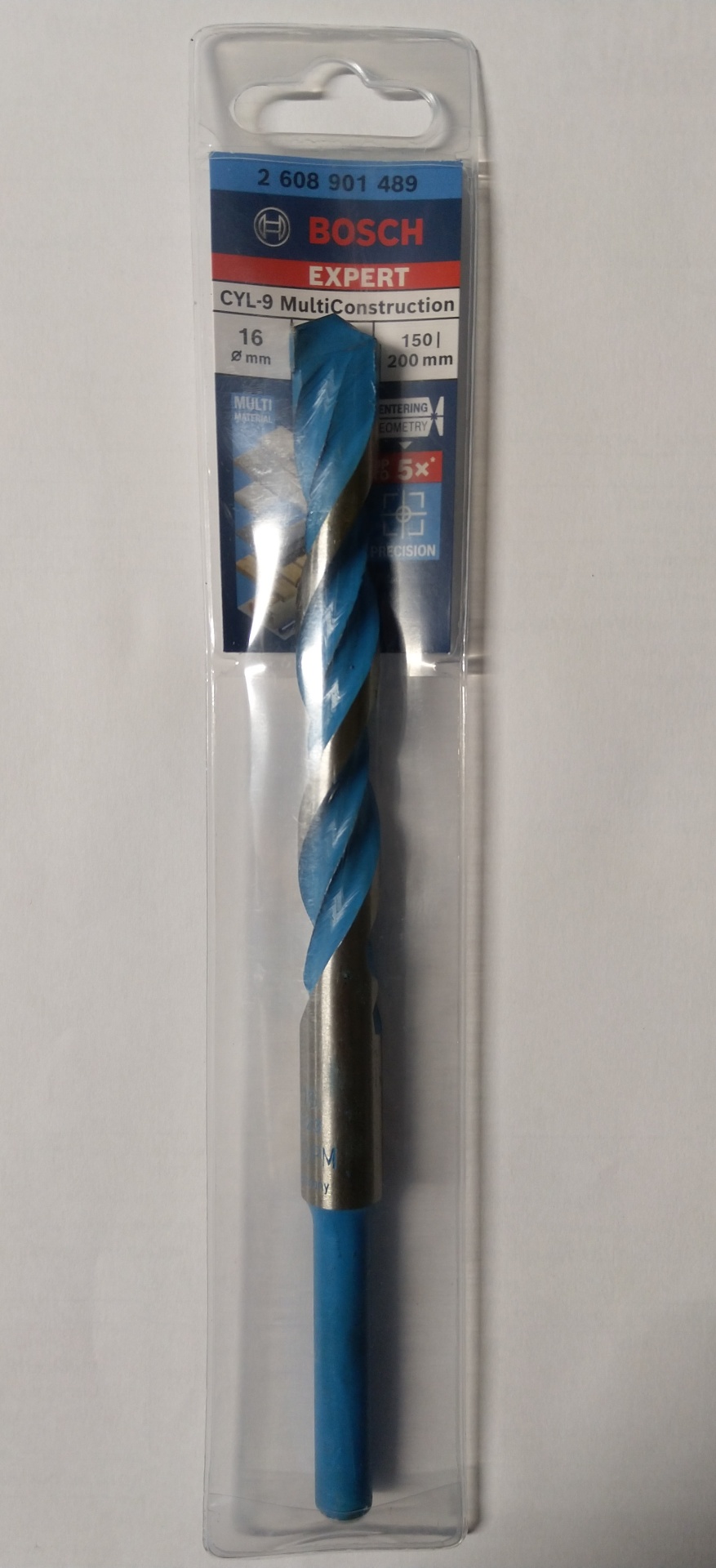 BOSCH EXPERT Broca CYL-9 MultiConstruction 16x150x200mm Broca Bosch Expert CYL-9 MultiConstruction azul embalado em plástico transparente