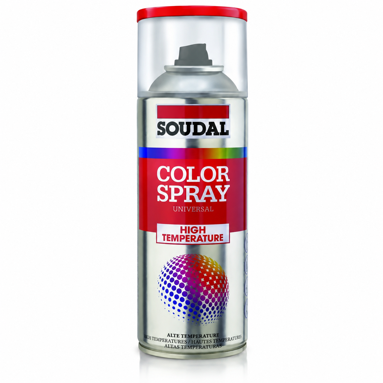 SOUDAL COLOR SPRAY HIGH TEMPERATURE Spray de alta temperatura 400ml Lata de spray de tinta SOUDAL Color Spray Universal alta temperatura com tampa vermelha