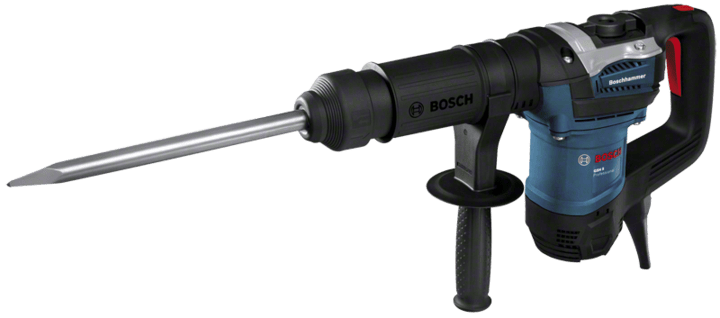 BOSCH GSH 5 Martelo demolidor Martelo demolidor BOSCH azul e preto com empunhadura extra e feixe metálico prateado
