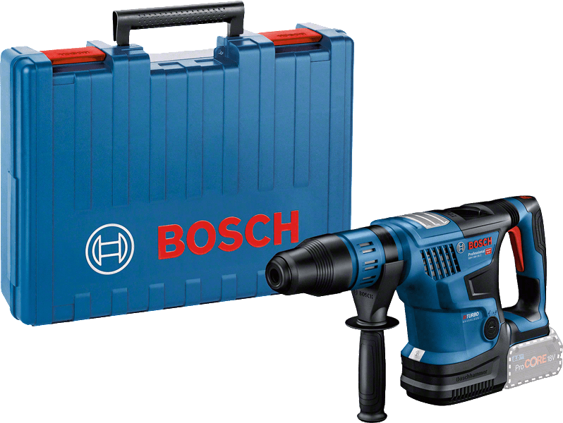 BOSCH GBH 18V-36 C Martelo perfurador sem fio biturbo SDS Max Conjunto de ferramenta Bosch com estojo azul e pistola de impacto azul e preta