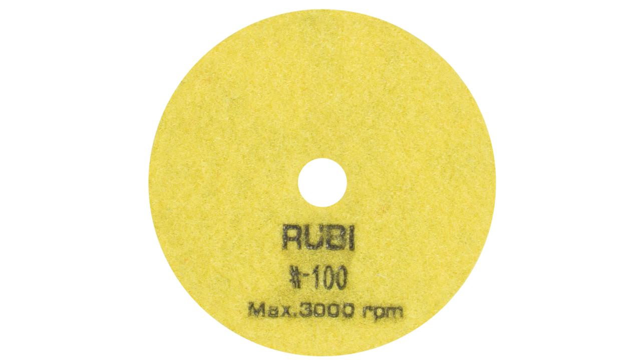RUBI Ø100 mm - Grão #100 Disco flexível diamantado para polir Disco abrasivo amarelo com texto RUBI e especificações