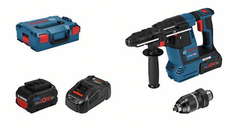 Bosch Martelo GBH 18V-26 F com2 baterias ProCORE18V 5.5Ah Kit de rotopercutor azul e preto com acessórios