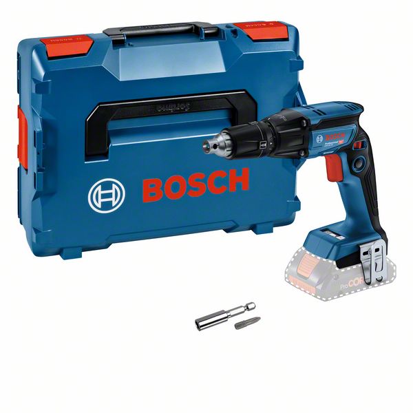 BOSCH GTB 18V-45 Aparafusadora sem fio Conjunto Bosch com mala azul e parafusadora a bateria azul escuro e vermelha, com pontas de parafuso