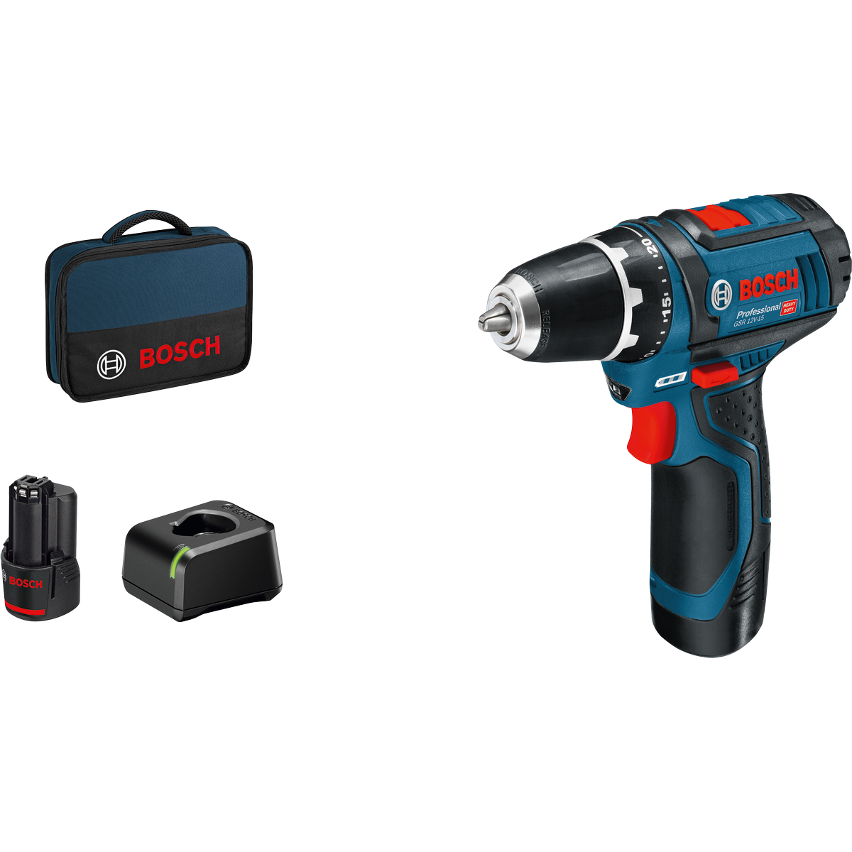 BOSCH PRO GSR 12V-15 + 2xGBA 2,0Ah Aparafusadora Berbequim elétrico Bosch Professional com bateria, carregador e estojo