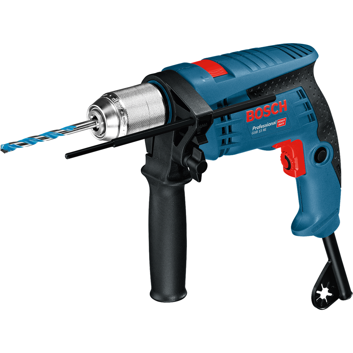 BOSCH PRO GSB 13 RE Berbequim de percussão Furadeira elétrica Bosch azul com punho preto e botão vermelho