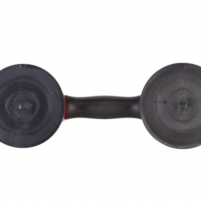 Ventosa dupla preta com cabo curvado em fundo branco