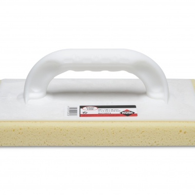 esponja retangular amarela com pega branca de plástico