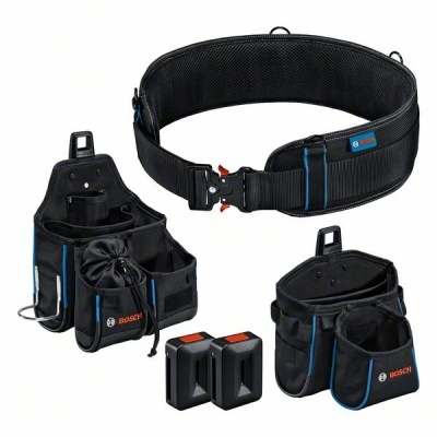 Conjunto de cinta de ferramentas Bosch preta com bolsas e baterias